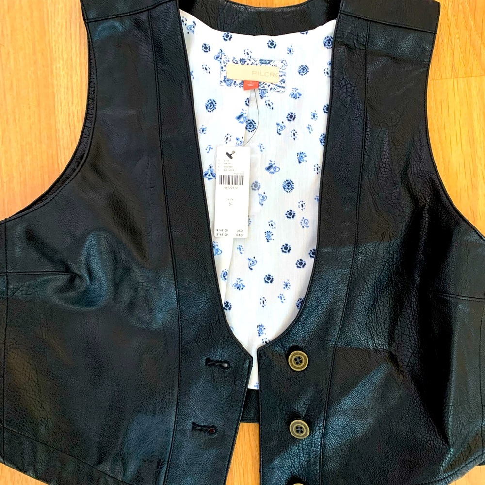Pilcro leather vest from Anthropology.  Black
